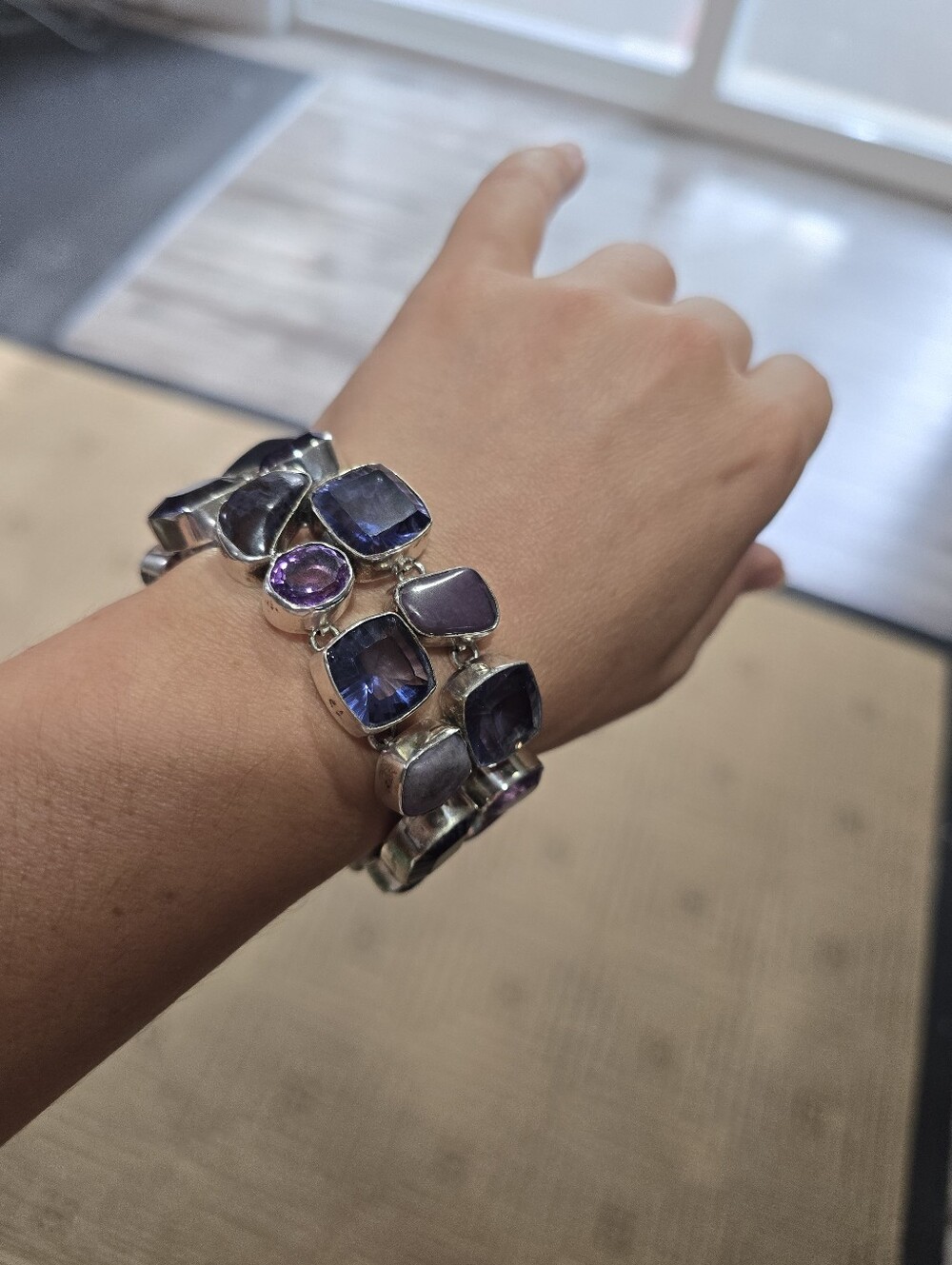 925 Silver Bracelet with Deep Purple Faceted Charms